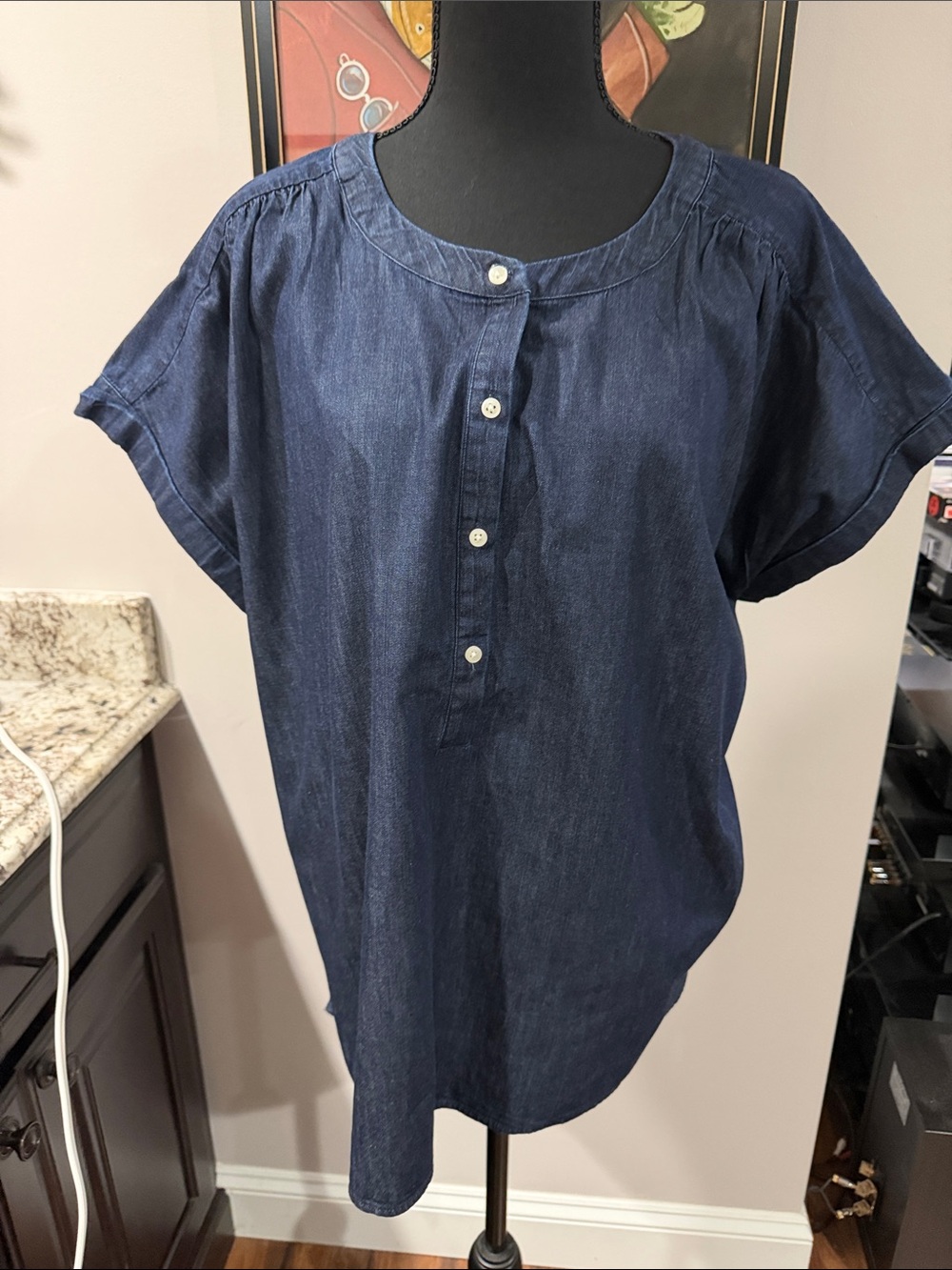 Ann Taylor Dark Blue Denim Short-Sleeve Top size XXL like new condition